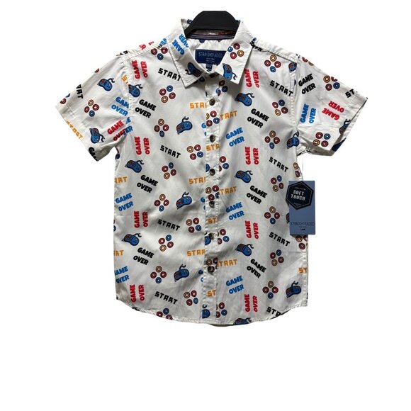 Straightfaded Boys Video Game Print Button-Up Shirt 10/12 Colorful Gaming Icons - Picture 1 of 5